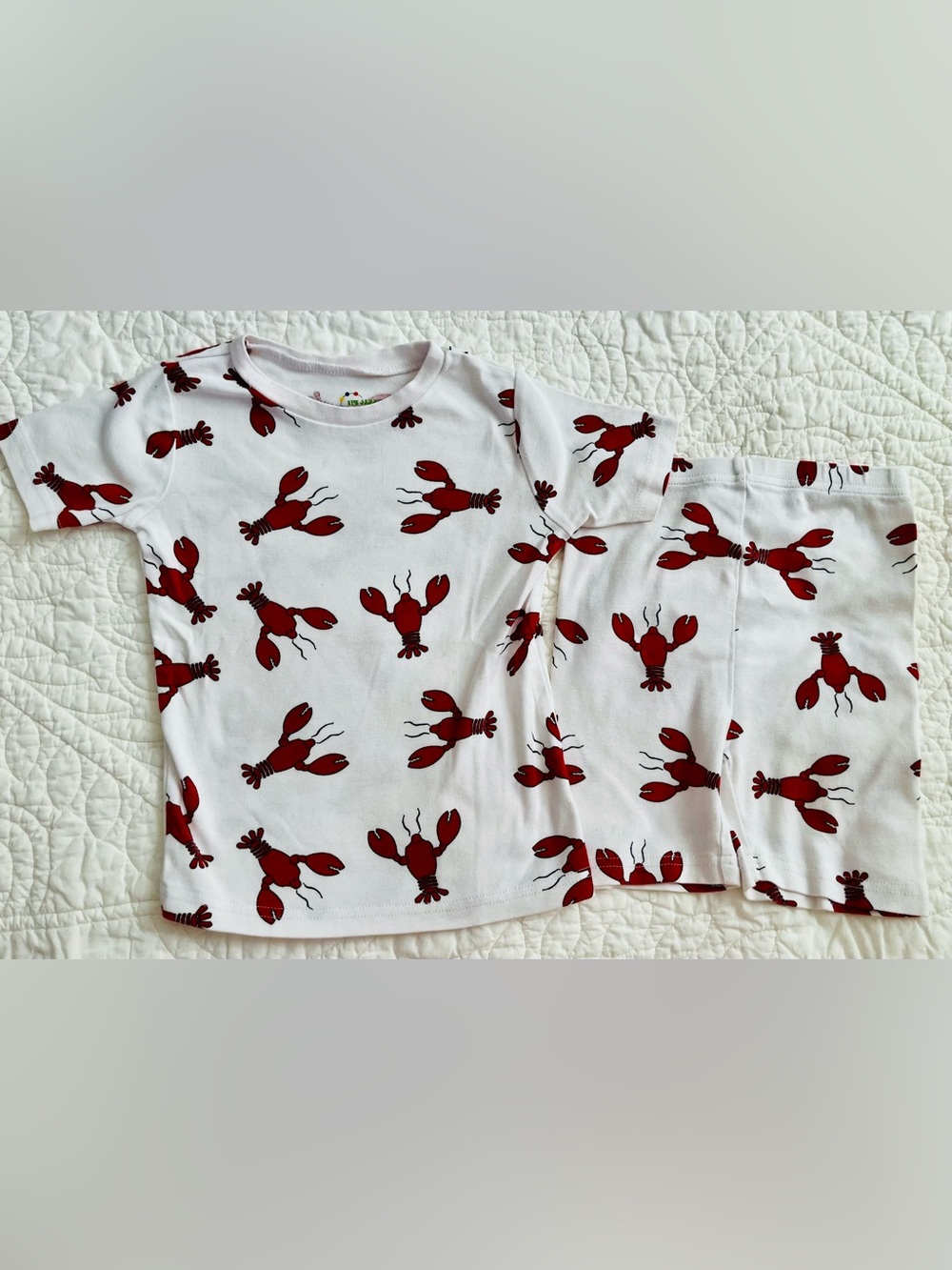 Kids Organic White Pajama Set with Red Lobster Print From Cape Cod Boutique
